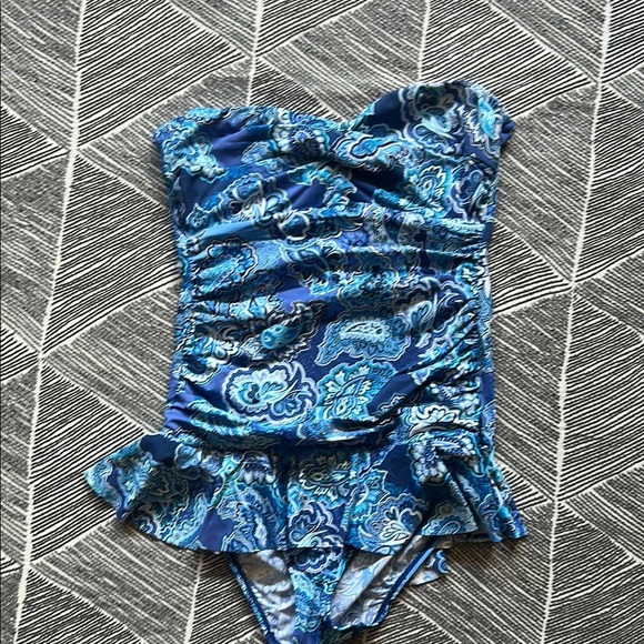 Ralph Lauren Blue One Piece Swimsuit with Ruched Detail size 12 good condition - Picture 1 of 10
